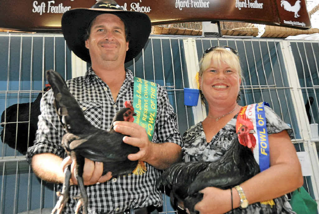 CLAIMING THE DOUBLE: Darren and Michelle Dangerfield from Kilcoy took out both the Grand Champion and Reserve Champion Fowl of Show on Saturday.